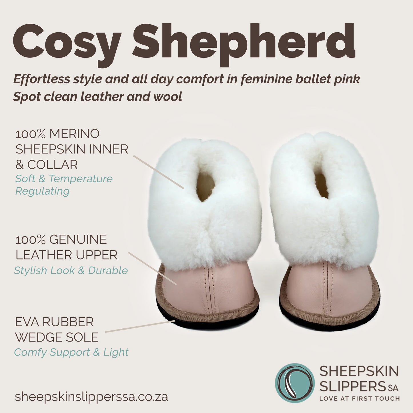 Cosy Shepherd | Ballet Pink | Leather