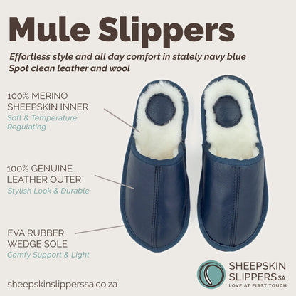 Mule | Navy Blue | Leather | Binding Collar