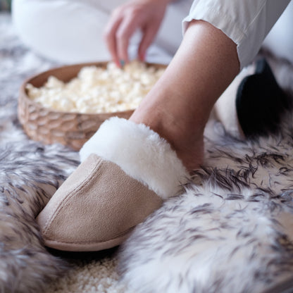 Mule | Stone | Suede | Wool Collar